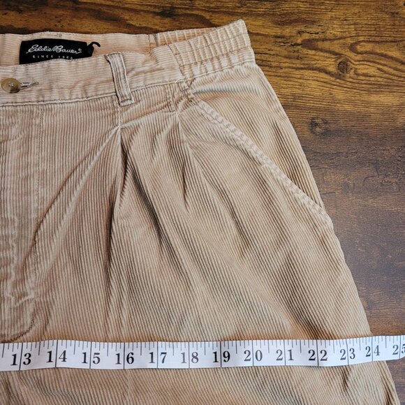 Vtg Eddie Bauer Corduroy Trousers 35x34 Pleated Tan Cotton Preppy Y2K - Picture 5 of 8